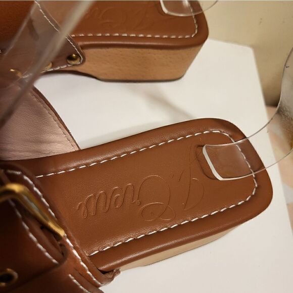 J. Crew Cognac Leather Double Strap/Buckle Wood Sole Sandals Sz.6 MSRP $188 - Picture 5 of 8